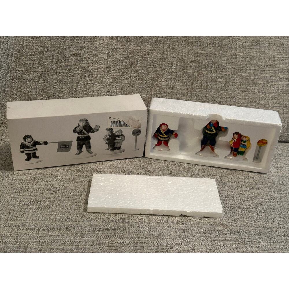 Dept 56 Snow Village Safety Patrol Set of 4 Ceramic Accessories Boxed Village
